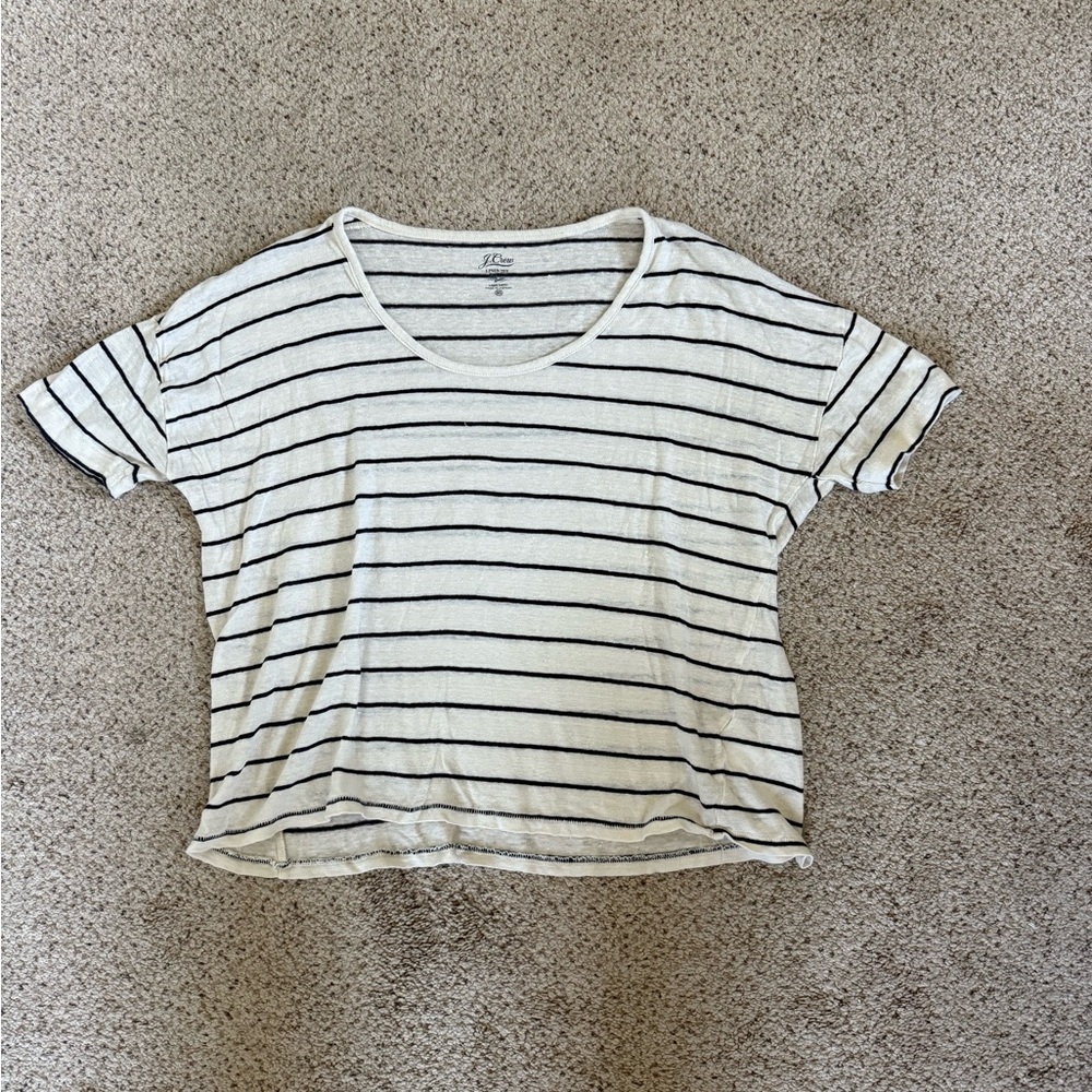 J. Crew Women's Top with Black Stripes on Cream